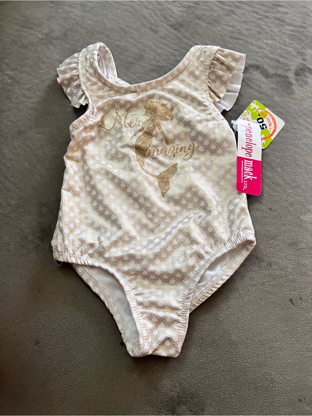 Penelope Mack Cream & Gold Glitter Mermaid One-Piece Swimsuit